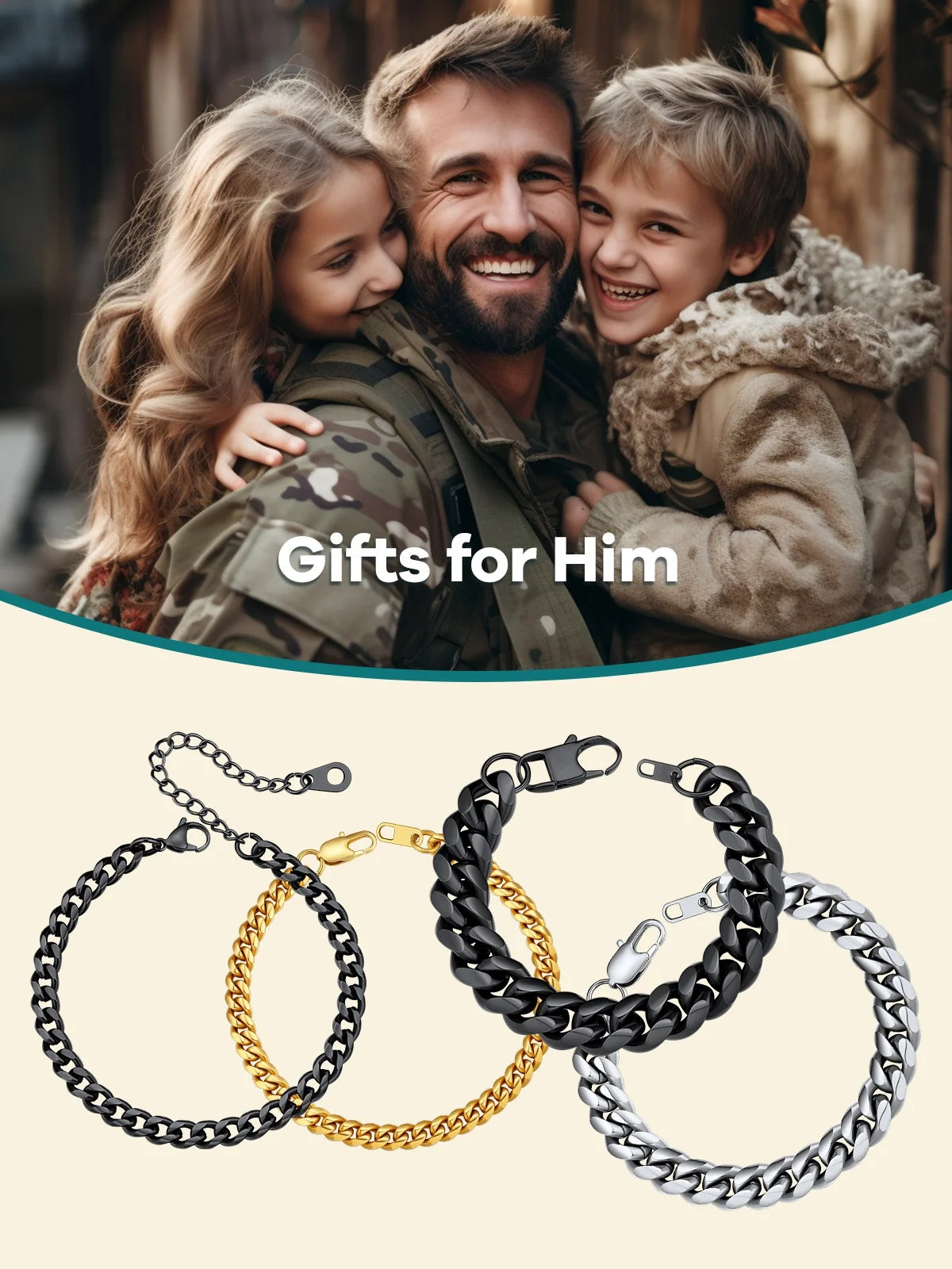 Men Chain Bracelet Black Cuban Curb Bracelet 6MM 8.3 Inch Wrist Bracelet Mens Birthday Valentines Day Jewelry Gifts for Him Dad Adults Age