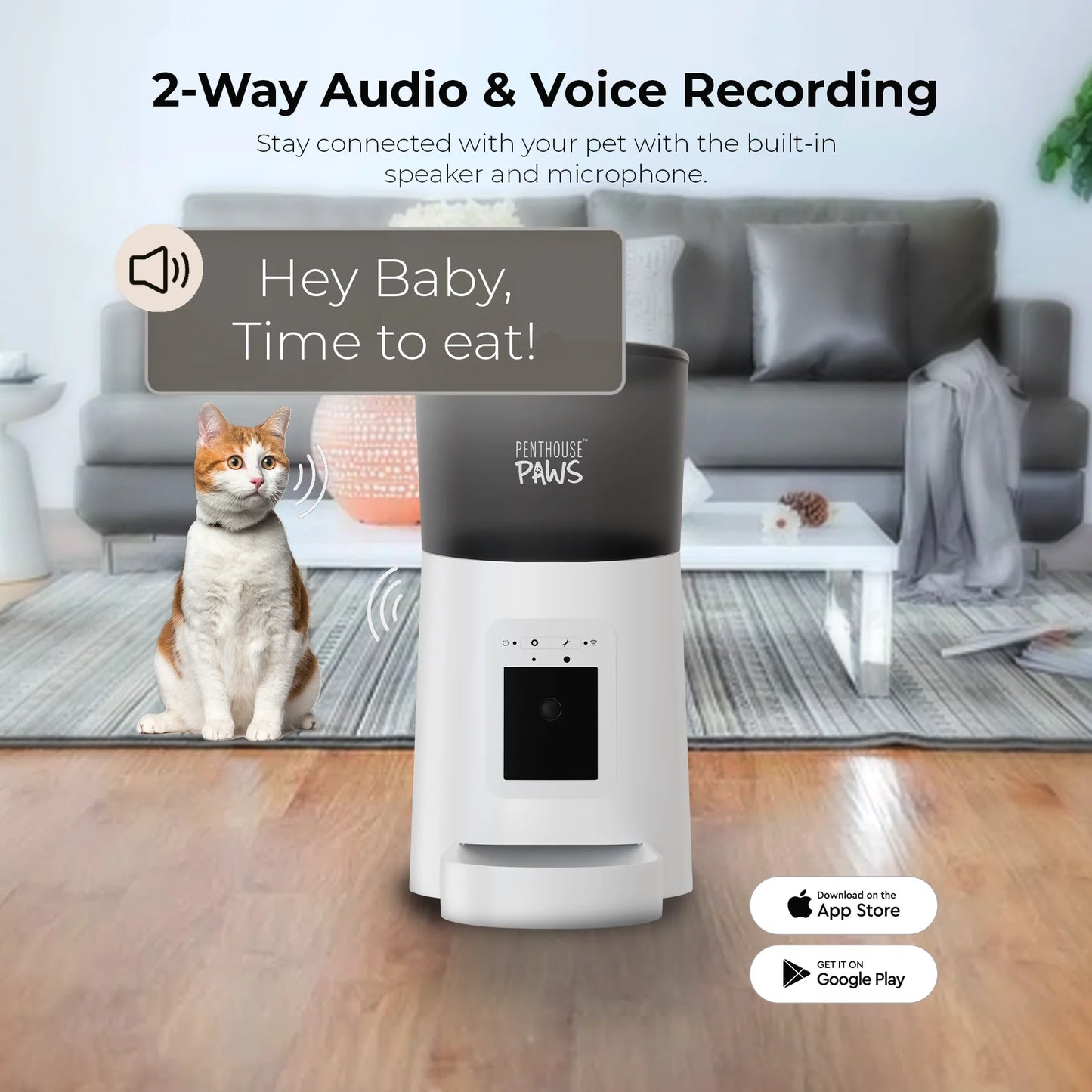 Penthouse Paws Smart HD Automatic Pet Feeder, 6L Dry Food Capacity, 1080P Camera, 2-Way Audio, Scheduled Meals, Backup Power, Easy to Clean, Anti-Jam Design for Cat and Dog, White