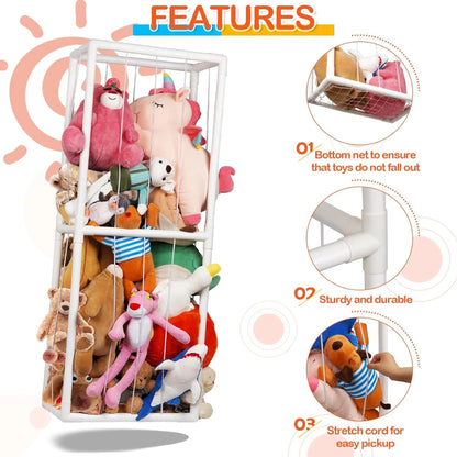 Stuffed Animal Storage Holder, Toy Organizer, PVC Plush Storage Organizer Shelf for Kids Play Room, White