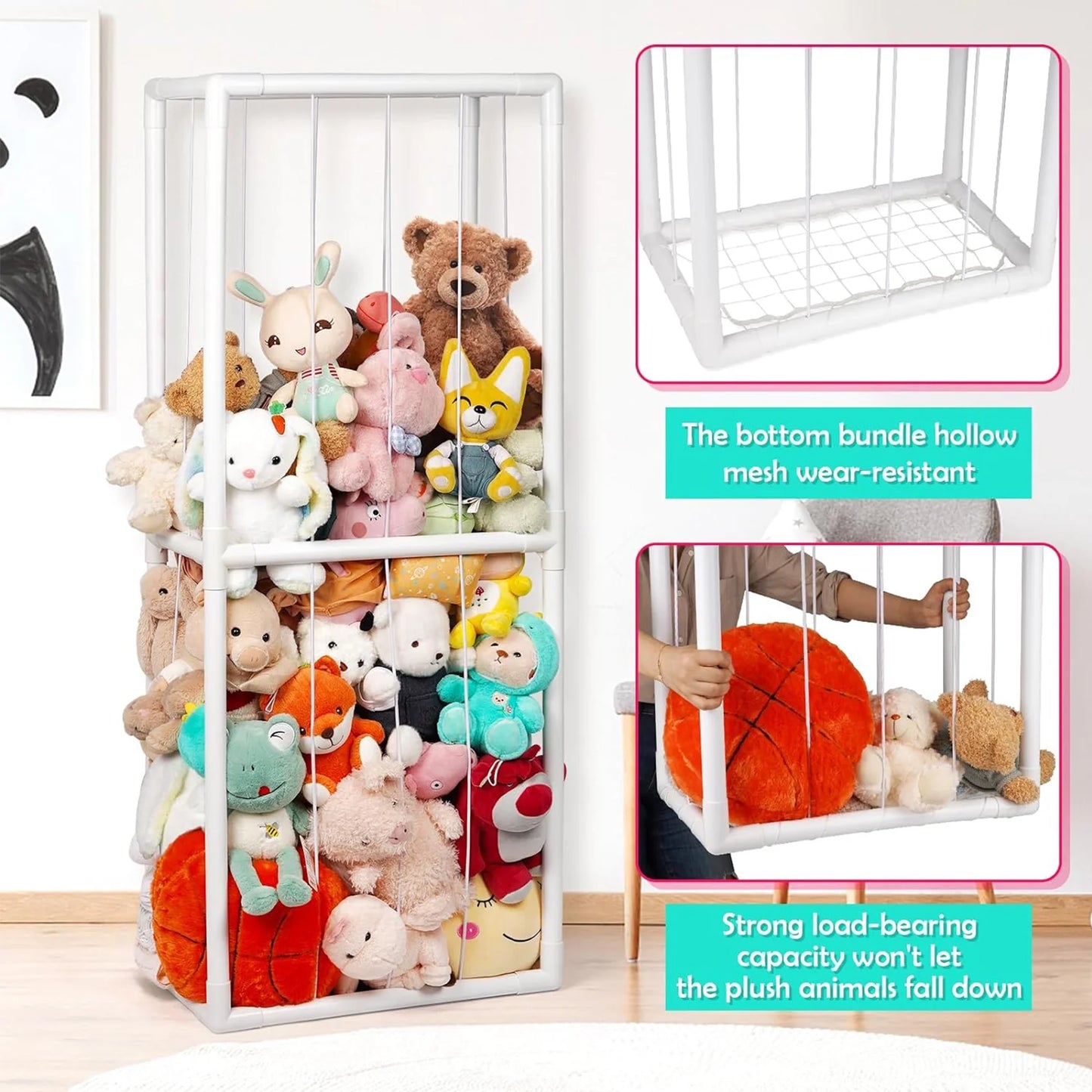 Stuffed Animal Storage Holder, Toy Organizer, PVC Plush Storage Organizer Shelf for Kids Play Room, White