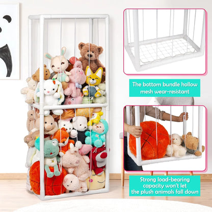 Stuffed Animal Storage Holder, Toy Organizer, PVC Plush Storage Organizer Shelf for Kids Play Room, White