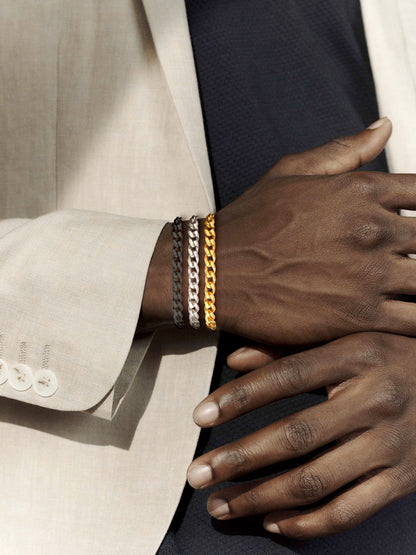 Men Chain Bracelet Black Cuban Curb Bracelet 6MM 8.3 Inch Wrist Bracelet Mens Birthday Valentines Day Jewelry Gifts for Him Dad Adults Age