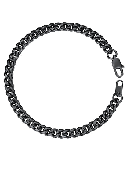 Men Chain Bracelet Black Cuban Curb Bracelet 6MM 8.3 Inch Wrist Bracelet Mens Birthday Valentines Day Jewelry Gifts for Him Dad Adults Age