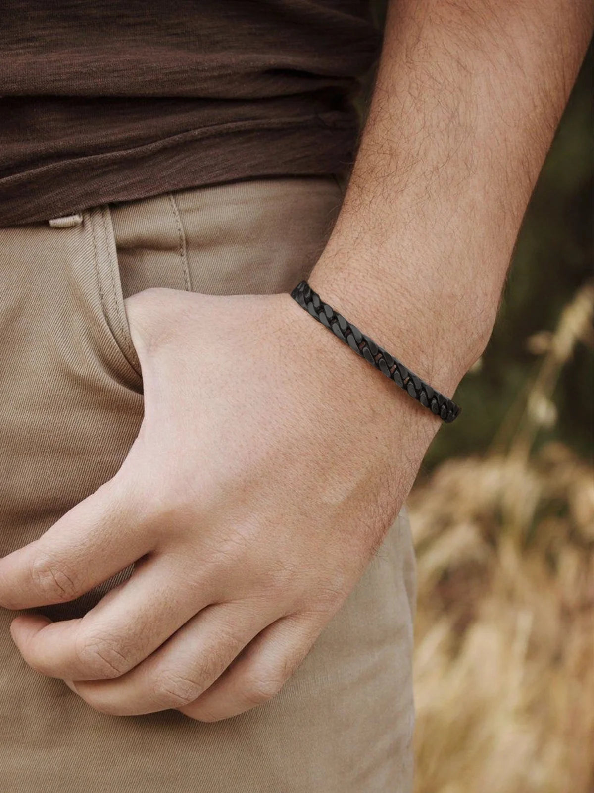 Men Chain Bracelet Black Cuban Curb Bracelet 6MM 8.3 Inch Wrist Bracelet Mens Birthday Valentines Day Jewelry Gifts for Him Dad Adults Age