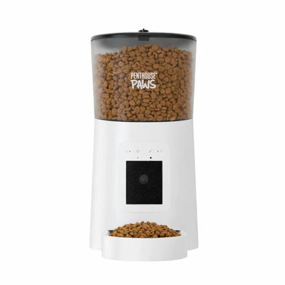 Penthouse Paws Smart HD Automatic Pet Feeder, 6L Dry Food Capacity, 1080P Camera, 2-Way Audio, Scheduled Meals, Backup Power, Easy to Clean, Anti-Jam Design for Cat and Dog, White