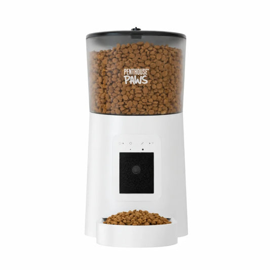 Penthouse Paws Smart HD Automatic Pet Feeder, 6L Dry Food Capacity, 1080P Camera, 2-Way Audio, Scheduled Meals, Backup Power, Easy to Clean, Anti-Jam Design for Cat and Dog, White